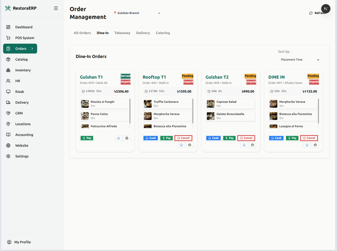 Order Management POS Interface